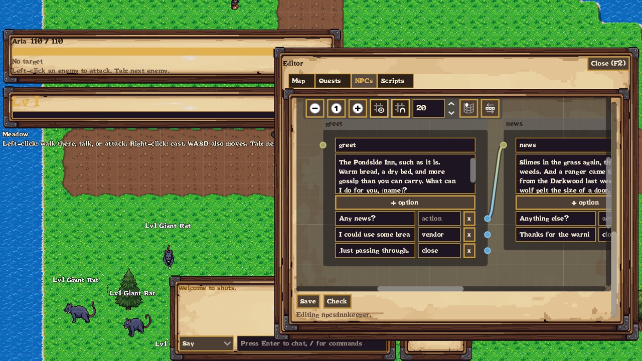 NPC dialogue edited as a node graph